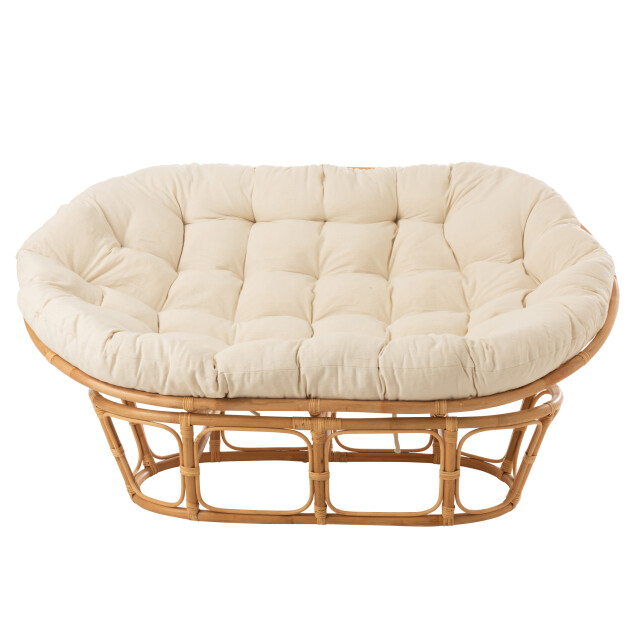 J-Line fauteuil roni met kussen rotan naturel/wit 159x110x55cm 3000077 large