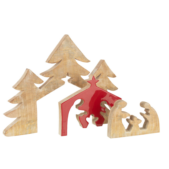 J-Line puzzel kerststal mango hout l 55x4x40cm 3014857 large