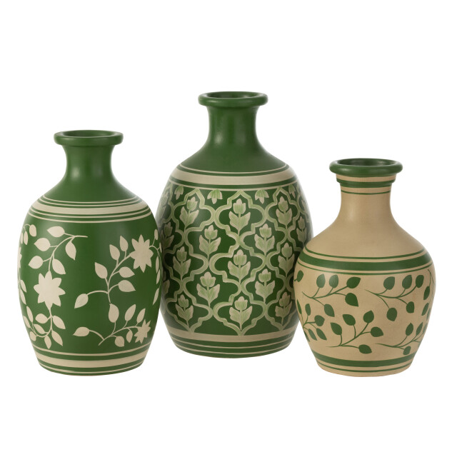 J-Line vaas bloemen+lijnen terracotta /wit 27x27x43cm 2998246 large