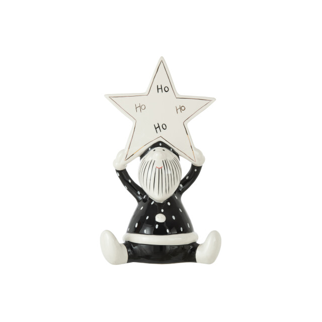 J-Line kerstman zittend ster hoho zwart/wit large 20x13x33.5cm 3007136 large