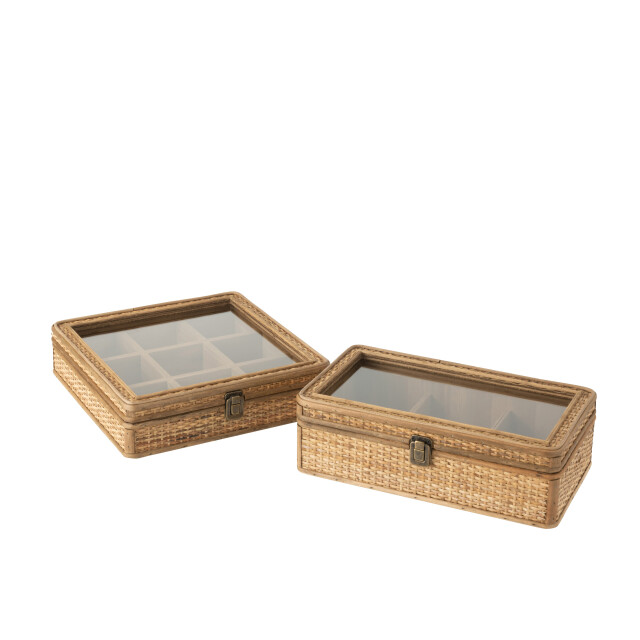 J-Line doos recthoek 6 compartimenten rotan/glas 34.5x19x11.5cm 3008211 large