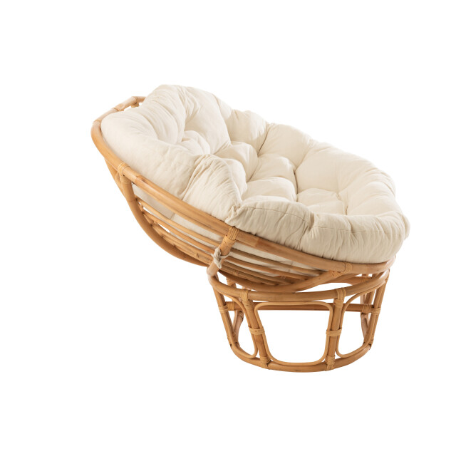 J-Line fauteuil roni met kussen rotan naturel/wit 159x110x55cm 3000077 large