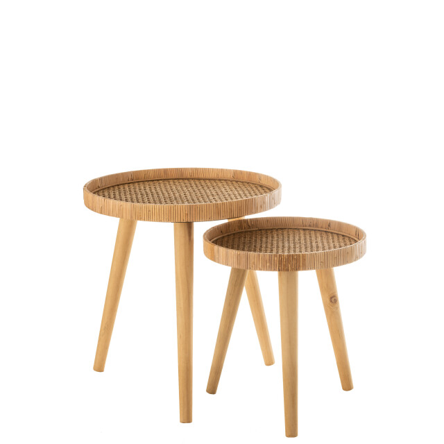 J-Line set van 2 bijzettafels rond tripod rotan 51x51x54.5cm 2999134 large