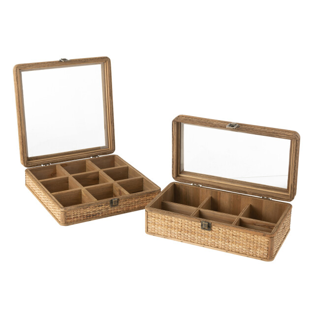 J-Line doos recthoek 6 compartimenten rotan/glas 34.5x19x11.5cm 3008211 large