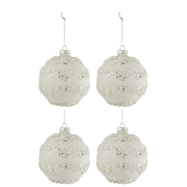 J-Line doos van 4 kerstballen lijnen glitter+parels /zilver glas mat 3007410 large