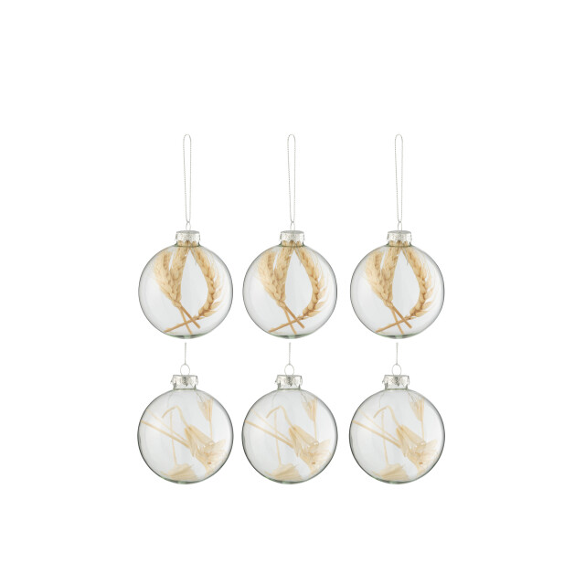 J-Line doos van 6 kerstballen gedroogde takjes glas transparant small - 3007346 large