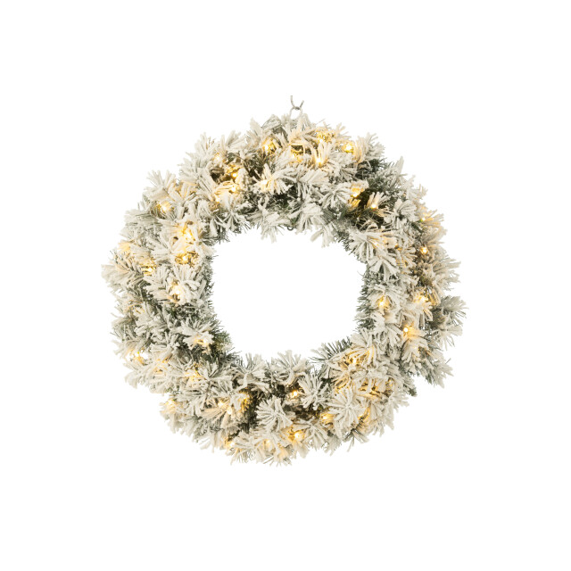 J-Line kerstkrans+led warm wit plastiek besneeuwd large 63x13x63cm 3007235 large