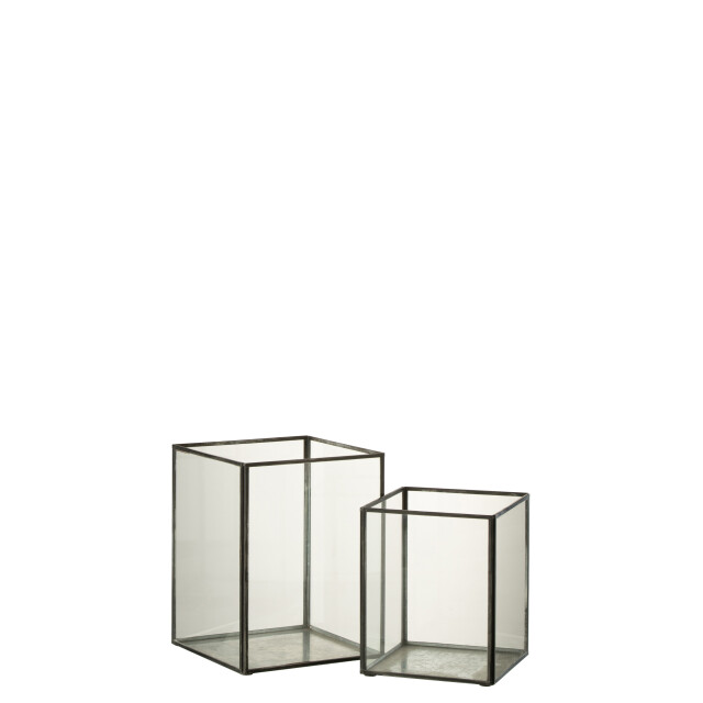 J-Line set van twee kaarshouder vierkant glas/metaal 20x20x25cm 3007584 large