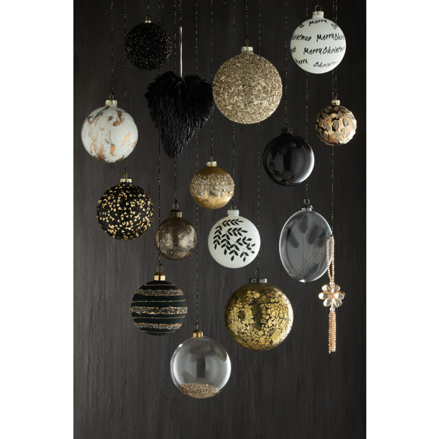 J-Line doos van 4 kerstballen kerst blad glitter groen glas medium - 3007364 large