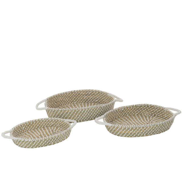 J-Line set van 3 mand ovaal handvatten stro /wit 59x35x9.5cm 3005068 large