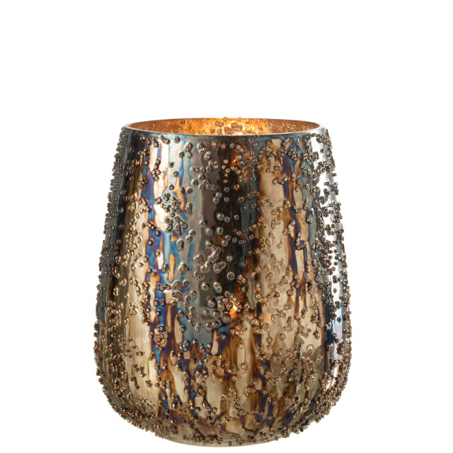 J-Line windlicht lise glas bruin/goud large 17.5x17.5x21cm 3013687 large