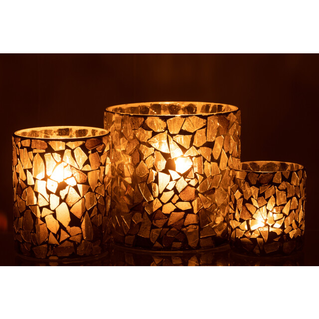 J-Line windlicht mozaiek glas grijs/ large 17x17x16cm 3013681 large