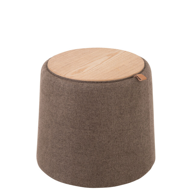 J-Line poef/bijzettafel rond textiel/hout bruin 42x42x43cm 2999242 large