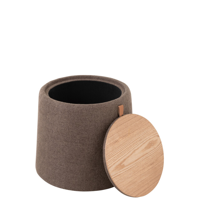 J-Line poef/bijzettafel rond textiel/hout bruin 42x42x43cm 2999242 large