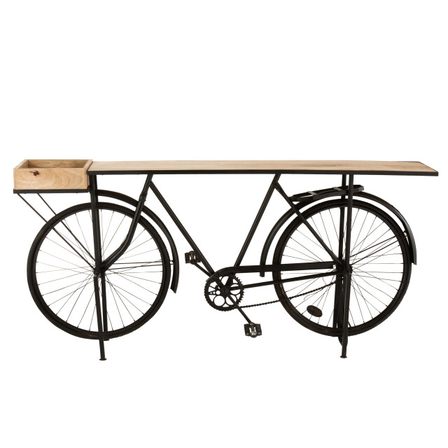 J-Line console fiets metaal/mango hout zwart/ 185x36x85.5cm 3000235 large