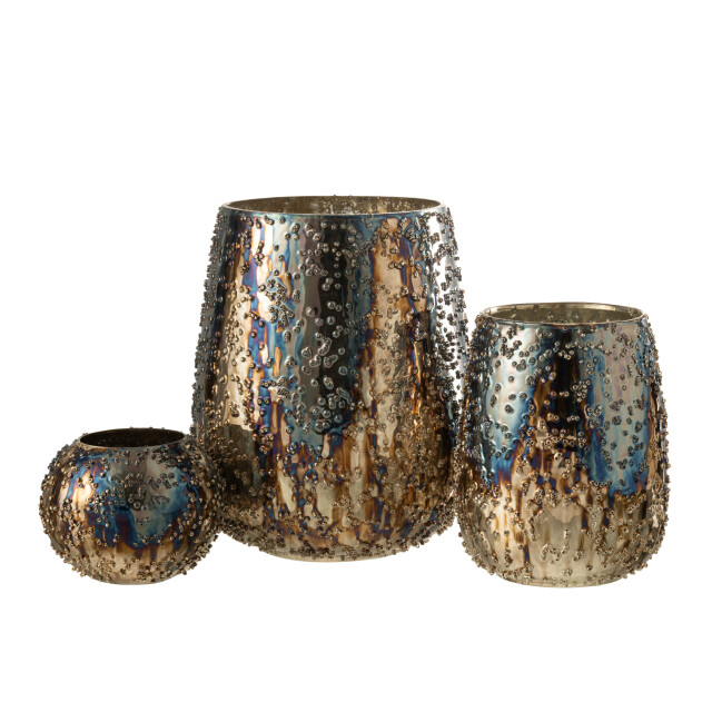 J-Line windlicht lise glas bruin/goud large 17.5x17.5x21cm 3013687 large
