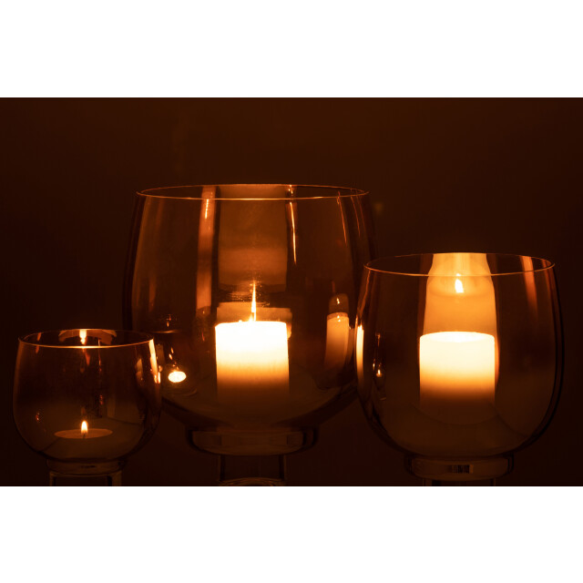 J-Line windlicht rond glas smoke /zilver large 17x17x18cm 3013680 large