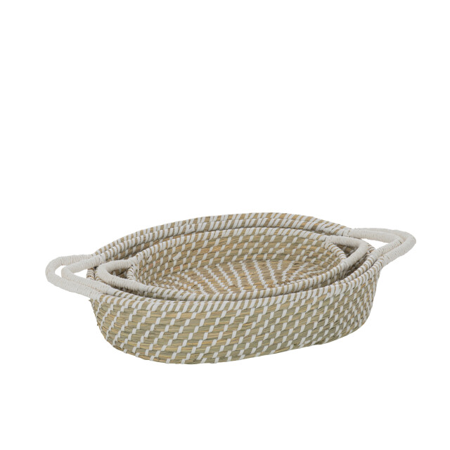 J-Line set van 3 mand ovaal handvatten stro /wit 59x35x9.5cm 3005068 large