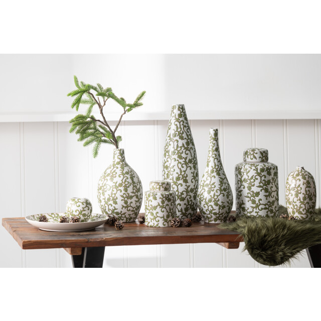 J-Line vaas yezi rond porselein groen/wit 20x20x33cm 2998631 large