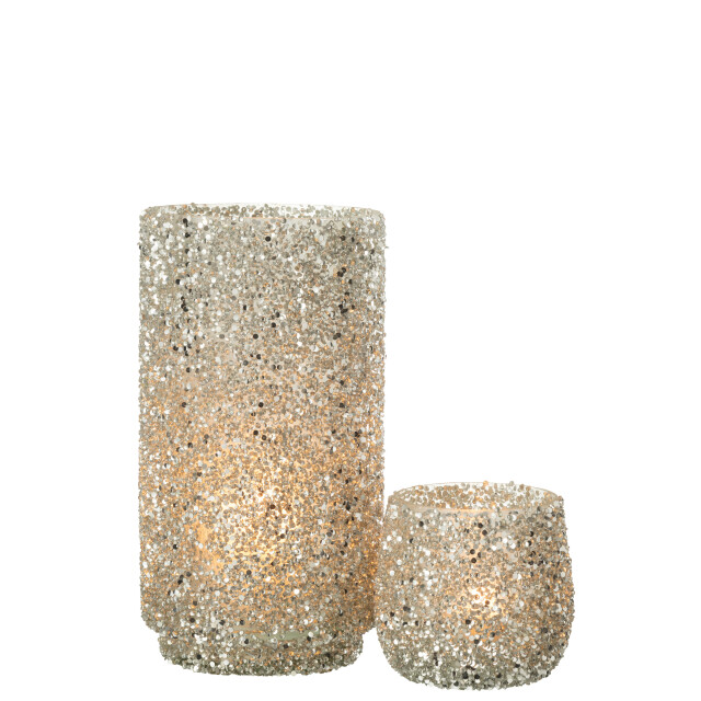 J-Line windlicht glitter glas zilver large 13x13x25cm 3013713 large