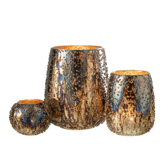 J-Line windlicht lise glas bruin/goud large 17.5x17.5x21cm 3013687 large