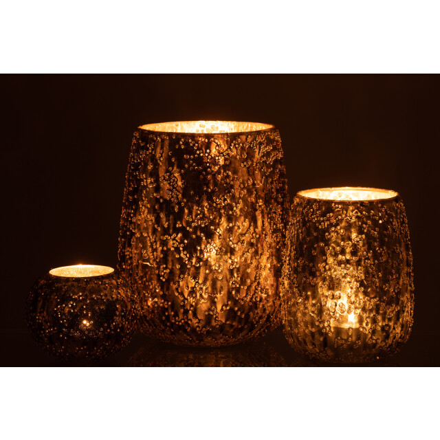 J-Line windlicht lise glas bruin/goud large 17.5x17.5x21cm 3013687 large