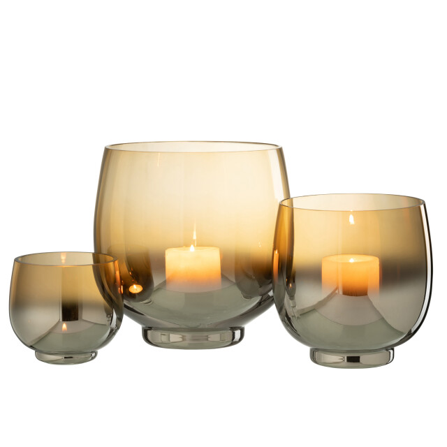 J-Line windlicht rond glas smoke /zilver large 17x17x18cm 3013680 large