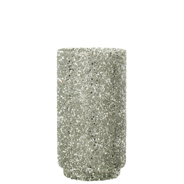 J-Line windlicht glitter glas zilver large 13x13x25cm 3013713 large