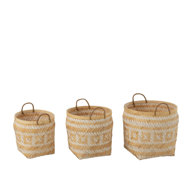 J-Line set van 3 mand patronen handvaten bamboe /wit 40x40x37cm 3005060 large