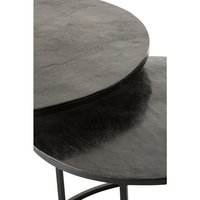 J-Line set 3 bijzettafels rond oxidize aluminium/ijzer antiek /groen - 2999845 large