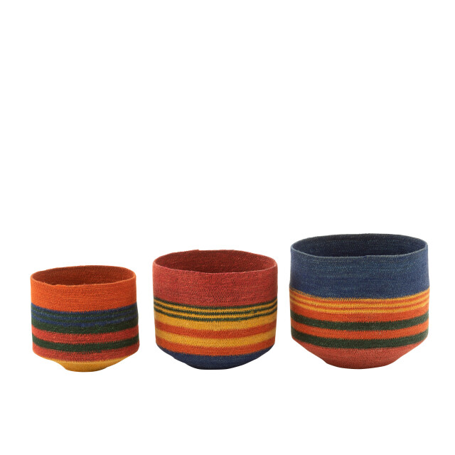 J-Line set van 3 mand rond met kleine voet+strepen zeegras mix 30x30x26cm 3005117 large