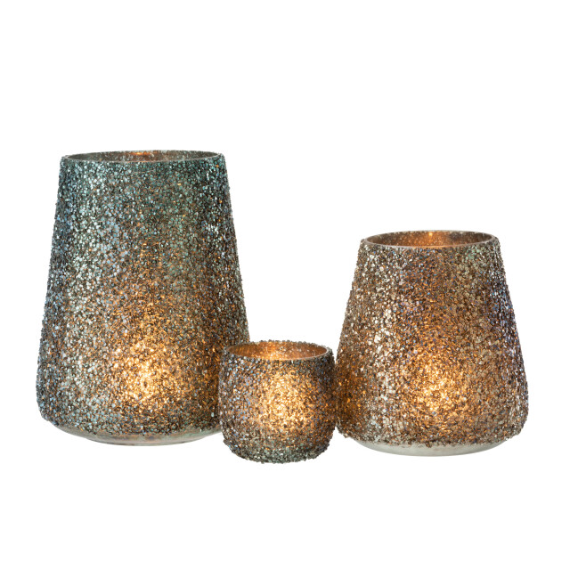 J-Line windlicht glitter glas donker large 17x17x23cm 3013767 large