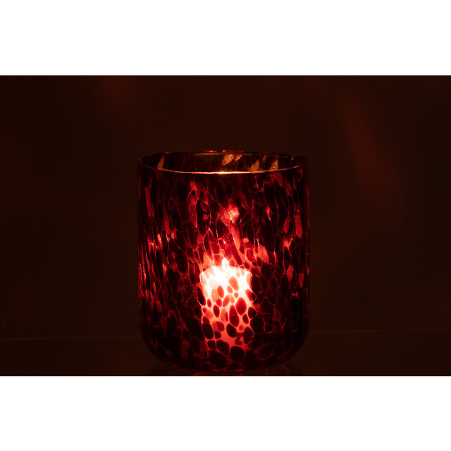 J-Line windlicht gevlekt glas rood/zwart large 17x17x20cm 3013730 large