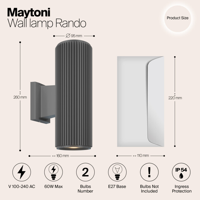 Maytoni Outdoor wandlamp rando - Ø9,5 2994909 large