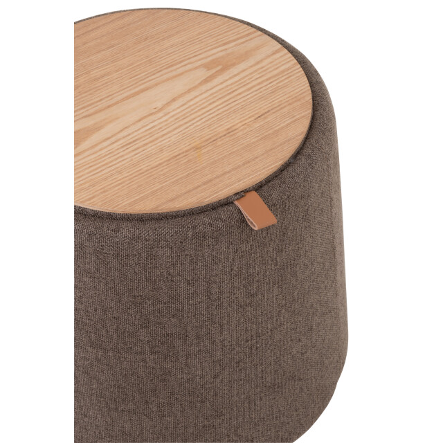 J-Line poef/bijzettafel rond textiel/hout bruin 42x42x43cm 2999242 large