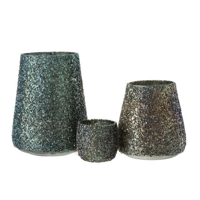 J-Line windlicht glitter glas donker large 17x17x23cm 3013767 large