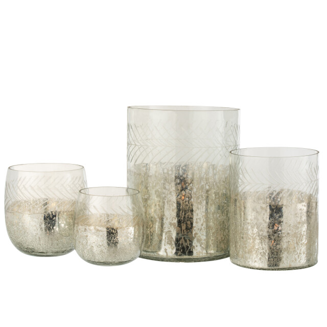 J-Line windlicht klassiek crackle glas /zilver large - 3013759 large