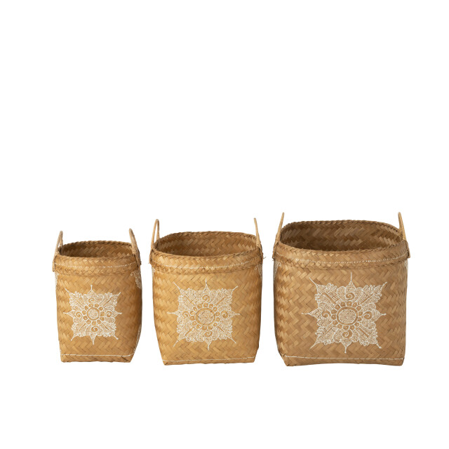 J-Line set van 3 manden tekening bamboe /natuur 52x51x56cm 3005123 large