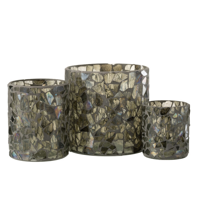 J-Line windlicht mozaiek glas grijs/ large 17x17x16cm 3013681 large