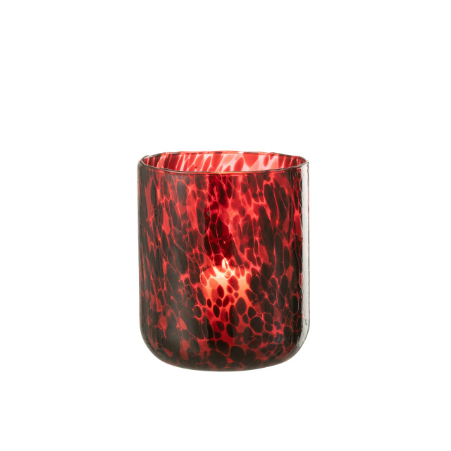 J-Line windlicht gevlekt glas rood/zwart large 17x17x20cm 3013730 large