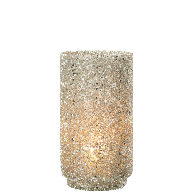 J-Line windlicht glitter glas zilver large 13x13x25cm 3013713 large