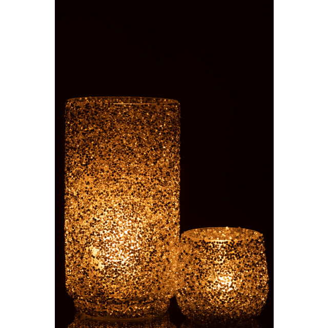 J-Line windlicht glitter glas zilver large 13x13x25cm 3013713 large
