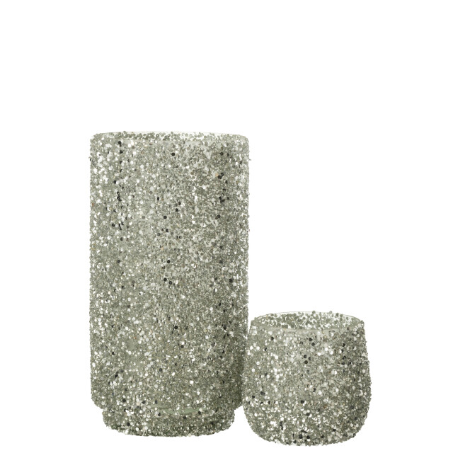 J-Line windlicht glitter glas zilver large 13x13x25cm 3013713 large