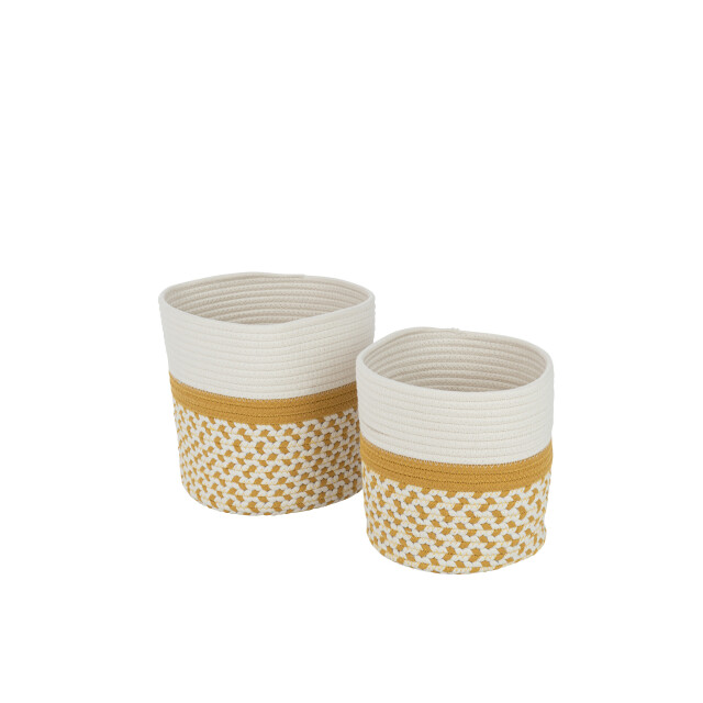J-Line set van 4 spoel mand rond patronen textiel wit/ 52x43x46cm 3005081 large
