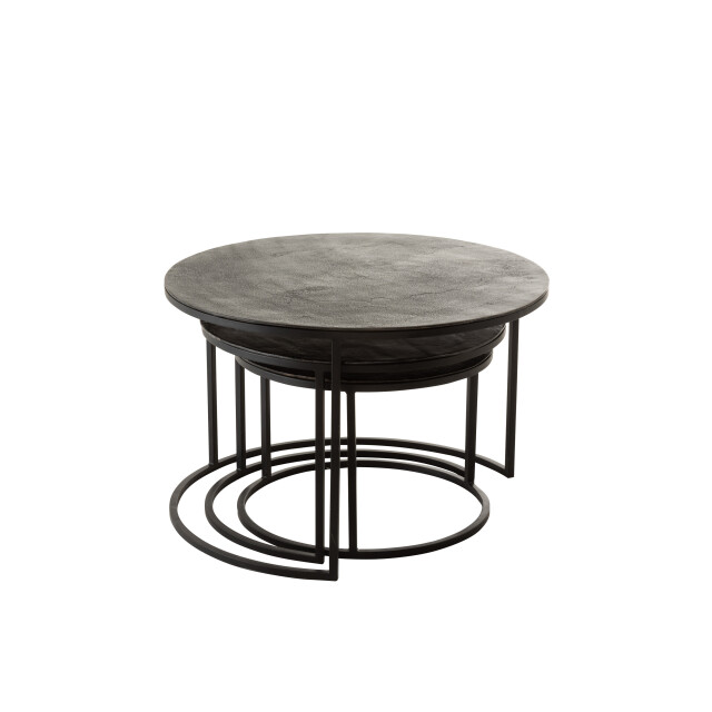 J-Line set 3 bijzettafels rond oxidize aluminium/ijzer antiek /groen - 2999845 large
