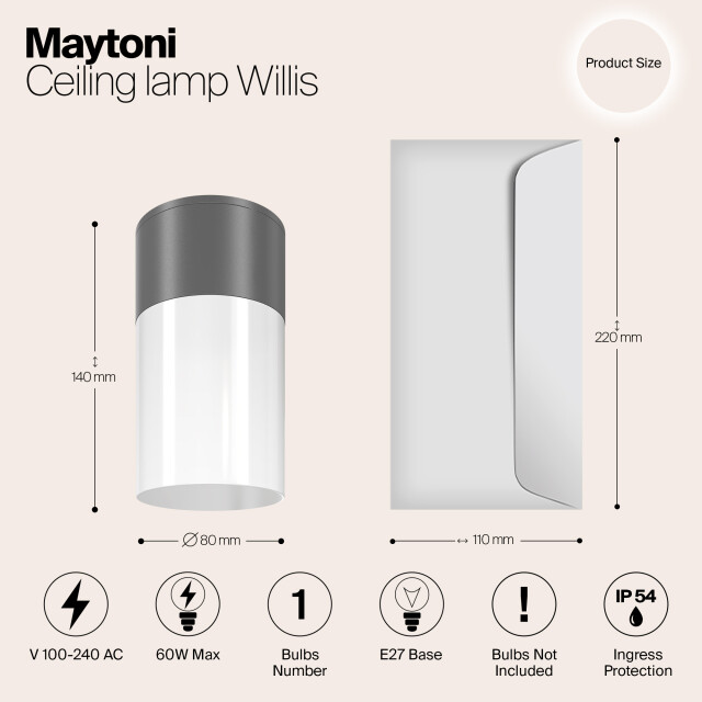 Maytoni Outdoor plafondlamp willis grafiet Ø8 2994942 large