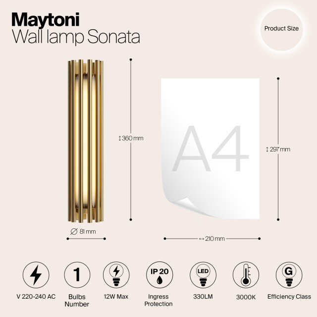 Maytoni wandlamp sonata messing Ø8,1 2993829 large