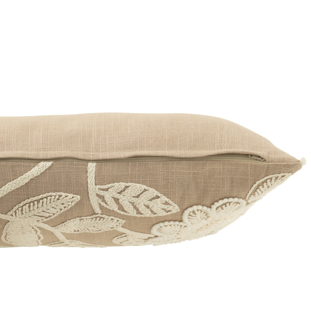 J-Line kussen bloemen borduurwerk katoen greige/creme 50x35x15cm 3065719 large