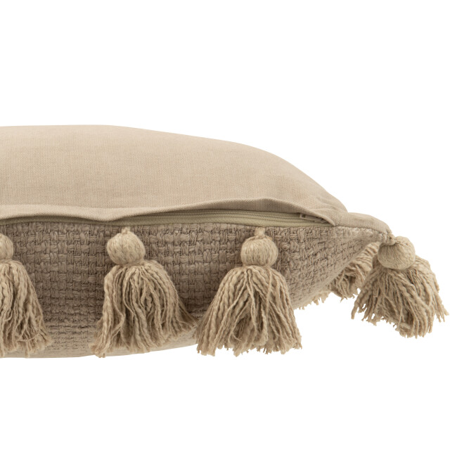 J-Line kussen gewoven kwasten katoen taupe 45x45x15cm 3002486 large
