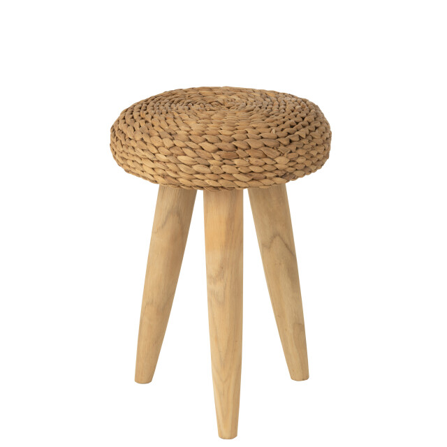 J-Line kruk rond teakhout/waterhyacint natuur 30x30x40cm 3002149 large